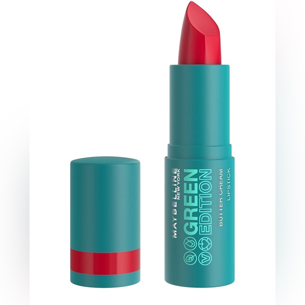 Maybelline Green Edition Butter Cream Bullet Lipstick, Maple, Bright Red,0.12 oz